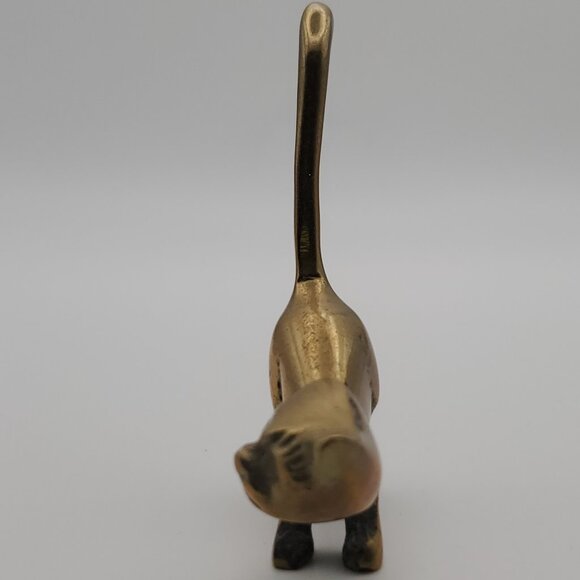 Vtg MCM Solid Brass Ring Holder Cats 2pcs | A Pair of Cat Figurines Dresser Top - Picture 7 of 9